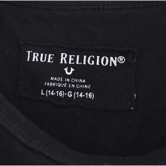 True Religion | Pullover Crewneck Top Youth Girls Size L 14-16 Black Graphic Tee - Picture 7 of 8